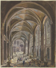 View of a church interior with Gothic windows and Baroque furnishings, 1773. Creator: Christian Stocklin.