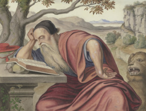 Saint Jerome in a landscape, reading, mid-19th century. Creator: Ferdinand Olivier.