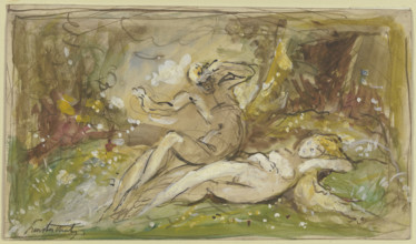 Adam beholds the newly created Eve. Creator: Jules Luntechutz.