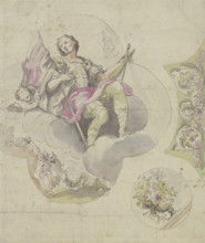 Saint George with sword and banner, enthroned on clouds. Creator: Unknown.