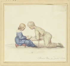 Praying little girl, sitting in front of her brother, 1827. Creator: Marie Ellenrieder.