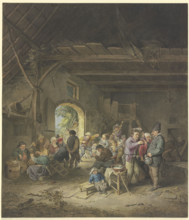 Celebrating farmers in a barn, 1778. Creator: Jacobus Buys.