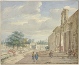 Garden with a terrace and rich portal, 1773. Creator: Aert Schouman.
