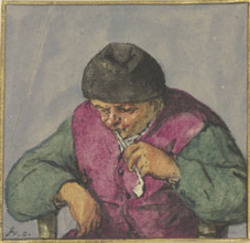 Half-figure of a seated peasant with a pipe, after 1670. Creator: Adriaen van Ostade.