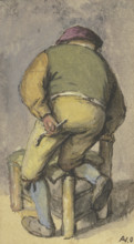 Farmer from behind, kneeling with his right leg on a chair, after 1670. Creator: Adriaen van Ostade.