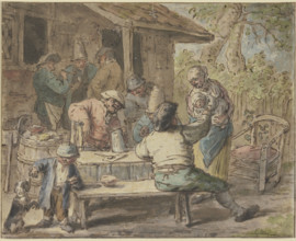 Farmers with children in front of a house, c1655-1670. Creator: Adriaen van Ostade.