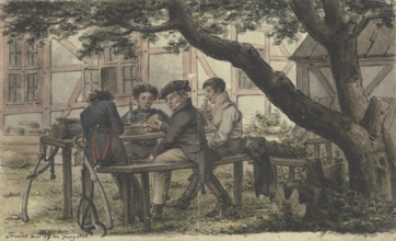 Volunteers resting in a tavern garden, 1815. Creator: Carl Friedrich Zimmermann.