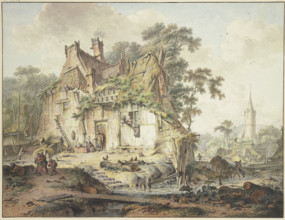 Farmhouse by a stream with many figures, 1778. Creator: Hendrik Meijer.