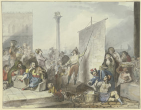 Street singers in the Piazzetta in Venice, 1797. Creator: Johann Heinrich Ramberg.