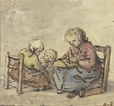 Three girls, the oldest making lace, c1650-1660. Creator: Adriaen van Ostade.