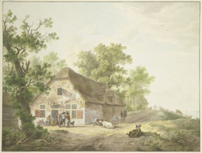 Farmhouse by the road, on which there are five cows and a rider, in front of the..., 1803. Creator: Abraham Teerlink.