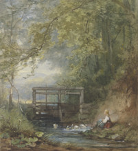 Goose girl at a lock, c1840-1890s Creator: Philipp Rumpf.