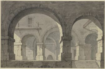 View into the side chapel of a Gothic church, illuminated in the evening; In the..., c1775-1779. Creator: Georg Melchior Kraus.