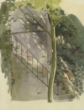 A staircase shaded by trees, c1840s. Creator: Carl Theodor Reiffenstein.