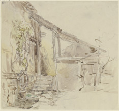 House corner with a grapevine and four steps, c1850-1905. Creator: Anton Burger.