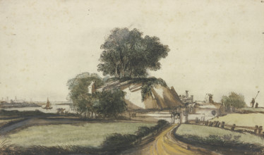 Farmhouse under trees by a river. Creator: Philip Koninck.