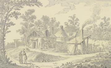 Village landscape in front of a blacksmith's shop, c1760. Creator: Johann Georg Wille.