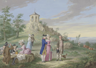 A group of ladies and gentlemen enjoying the countryside, late 18th century.  Creator: Friedrich Tischbein.