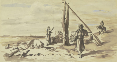 Drawing water from a well in landscape, late 19th century.  Creator: Wilhelm Amandus Beer.
