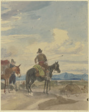Farmer on horseback and muleteer from the Roman Campagna, mid-19th century. Creator: Johann Adam Klein.