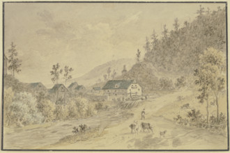 Small village by a stream in the mountains, late 18th century. Creator: Friedrich Christian Reinermann?.