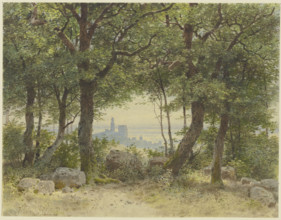 View of Kronberg with a wide view into the distance, seen from the edge of the Falkenstein..., 1871. Creator: Carl Theodor Reiffenstein.