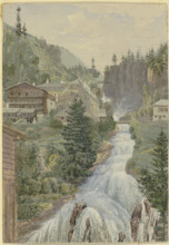 Alpine brook with houses, 19th century. Creator: Georg von Krieg.