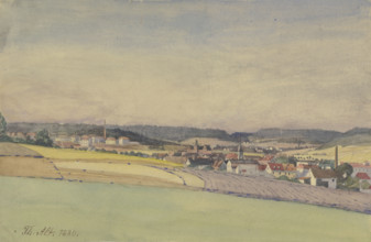 View of an industrial town amidst fields and forest, 1880. Creator: Theodor Alt.