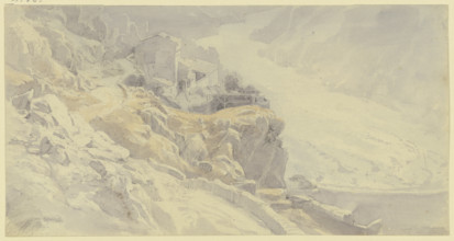 View from the mountains towards a river valley in Spain, mid-late 19th century. Creator: Karl Peter Burnitz.