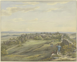 Courtyard of Falkenstein Castle ruins with a view of the Main plain..., mid-late 19th century. Creator: Carl Morgenstern.