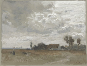 Woman with goats at a farm, late 19th century. Creator: Philipp Röth.