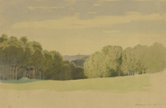 The Sombornswiese meadow with its hunting stand, 1862. Creator: Carl Theodor Reiffenstein.