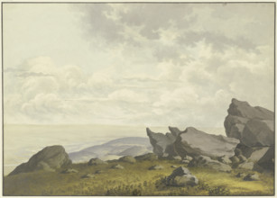 View through rocks on the Feldberg in the Taunus Mountains..., late 18th century. Creator: Christian Georg Schütz.
