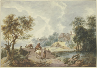 Landscape with trees, a path leading over a bridge in the foreground, late 18th century. Creator: Gottlieb Welte.