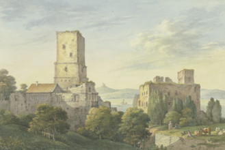 The Upper Castle (Boosenburg) and the Lower Castle (Bromserburg) near Rüdesheim am Rhein, 1803. Creator: Georg Melchior Kraus.