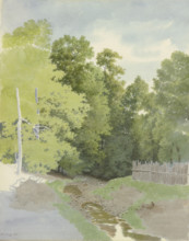 A fence along a A dry streambed at the edge of the forest, 1866. Creator: Carl Theodor Reiffenstein.