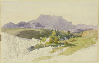 Mountain landscape (near Graz, Styria?), mid-19th century. Creator: Ernst Welker.