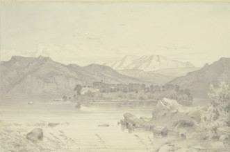 Herreninsel Island with its monastery in Lake Chiemsee, 1842. Creator: Heinrich Funk.