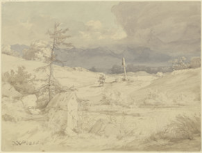 Approaching storm over a landscape with a wayside cross, 1836. Creator: Eduard Wilhelm Pose.