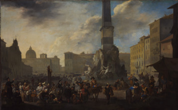 Roman Market Scene in the Piazza Navona, c1657-1658. Creator: Johannes Lingelbach.