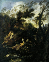 Landscape with Two Praying Monks, 1695-1697. Creator: Antonio Francesco Peruzzini.