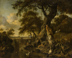 River Landscape with Fisherman and Hunter, 1671. Creator: Jan Wijnants.