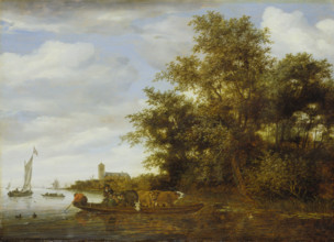 River Landscape with Ferry, 1664. Creators: Jan van Goyen, Aert van der Neer.
