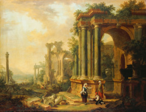 Landscape with Ancient Ruins and a Column, 1756. Creator: Christian Georg Schutz.