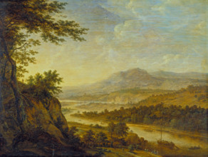 River Landscape with Rise of Cliffs, 1650. Creator: Herman Saftleven the Younger.
