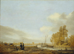 River Landscape with Footbridge, c1641. Creator: Aelbert Cuyp.