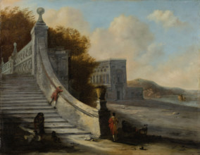 Palace with Outdoor Stairs at the Sea, (1640-1660?). Creator: Follower of Johann Wilhelm Baur?.