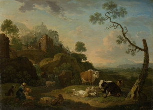 Landscape with a Herdswoman and Farm Animals, 1768. Creator: Friedrich Wilhelm Hirt.