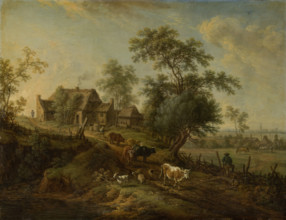 Landscape with Farm Animals on a Road, 18th century. Creator: Christian Georg Schutz.