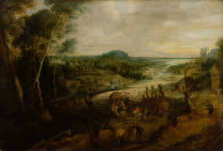 River Landscape with Peasants on the Way to Market, c1629-1630. Creator: Lucas van Uden.